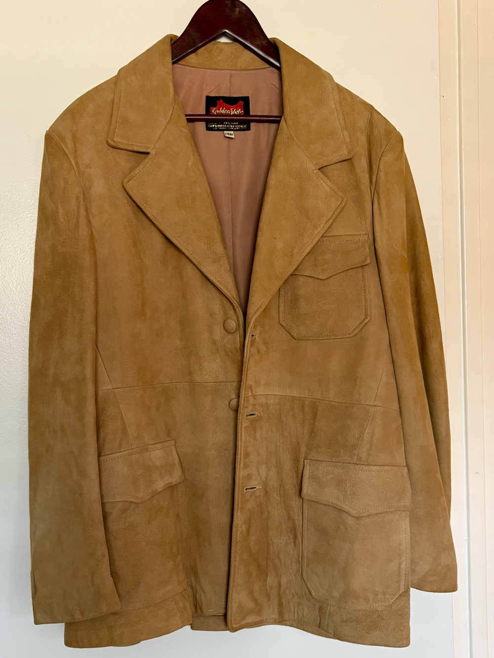 Vintage 3-button Suede Jacket, Tan, sz 46